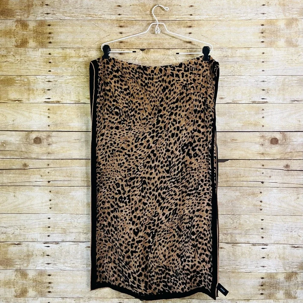 Avenue Leopard Print Scarf Silk Rayon Blend Black Tan Animal Print Wrap‎ Scarf